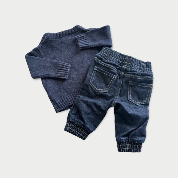 Joe Fresh T-Rex Dinosaur Knit Sweater w/ Jean Set | 3mos - Picture 5 of 5